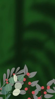 Yaprakların üzerindeki çiçeklerin canlandırılması ve yeşil arka plandaki pencere gölgesi. gölge, desen ve renk konsepti dijital olarak oluşturulmuş video.