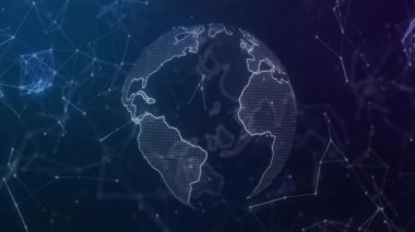 Ağ bağlantıları ve veri noktalarıyla dijital küreyi gösteren animasyon. Küreselleşme, teknoloji, yenilik, iletişim, bağlantı, internet