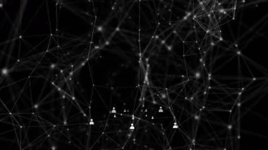 Soyut insan simgeleri üzerinde bağlantı ve veri işleme animasyonu ağı. Teknoloji, bağlantı, dijital, iletişim, fütürist, görselleştirme