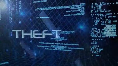 Dijital spam metni ikili kod ve veri animasyonu ile ızgarada kaplanıyor. Siber güvenlik, teknoloji, hackleme, ağ, şifreleme, internet