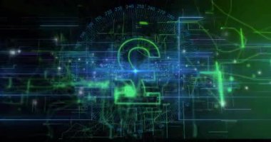 Fütürist teknoloji elementleriyle birlikte pound para birimi sembolünün dijital animasyonu. finans, yatırım, yenilik, ekonomi, fintech
