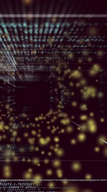 Animation of yellow dots over data processing on black background. colour, movement, technology and digital interface concept digitally generated video.