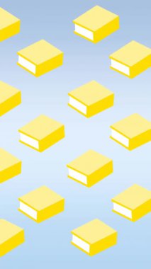 Kitap simgeleri üzerinde konuşan kadın animasyonu. Ulusal danışmanlık ayı ve dijital olarak oluşturulan kutlama konsepti.