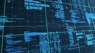 Dijital kod ve veri akışlarının animasyonu gelecekteki mavi şebekeler boyunca akıyor. Teknoloji, siber uzay, yenilik, ağ, sanal