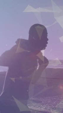 Plexus ağları, gezinti güvertesinde koşarken boks yapan Afro-Amerikan formda bir adama karşı. Spor, spor ve teknoloji konsepti