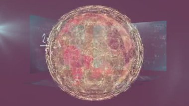 Dijital uzayda ağ bağlantıları ve denklemleri olan dünyanın animasyonu. Küreselleşme, bağlantı, teknoloji, yenilik, sanal, ağ