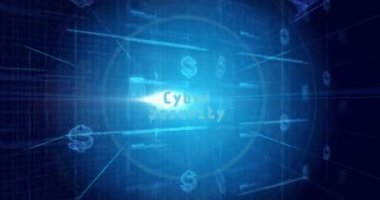 Mavi veri ağının üzerinde büyüteç bulunan dijital dolar işareti animasyonu. Maliye, teknoloji, para birimi, analiz, ağ oluşturma, ekonomi