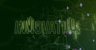 Yeşil teknolojik arka planda dijital veri ve okların animasyonu. Teknoloji, fütüristik, devre, ikili, yenilik, iletişim