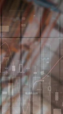 Depodaki finansal veri işleme animasyonu. küresel iş, dağıtım, bağlantılar ve dijital arayüz konsepti dijital olarak oluşturulmuş video.