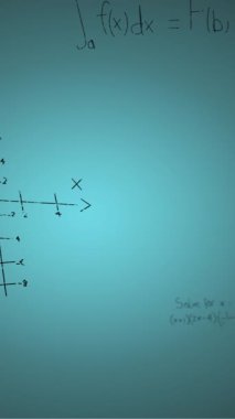 Mavi arkaplan üzerinde el yazısıyla yazılmış matematiksel formüllerin animasyonu. Bilim, matematik ve öğrenme konsepti dijital olarak oluşturulmuş video.