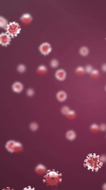 Kırmızı zemin üzerinde virüs hücrelerinin canlandırılması. Coronavirus covid 19 salgını sırasında dijital olarak üretilen video.