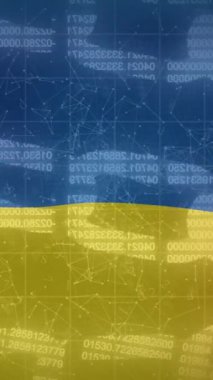 Ukrayna bayrağının üzerindeki blok zincirinin animasyonu. Ukrayna krizi ve uluslararası politika kavramı dijital olarak oluşturuldu.