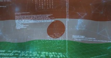 Hint bayrağının renklerini kaplayan dijital kod ve programlama sembollerinin animasyonu. Teknoloji, kodlama, yazılım, yenilik, ikili, soyut