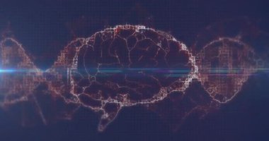 Ağ bağlantılarıyla parlayan dijital beyin ve DNA iplikçiklerinin animasyonu. Yapay zeka, biyoteknoloji, yenilik, bilim, ağ oluşturma, fütürist