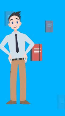 Defter simgeleri üzerinde konuşan insan animasyonu. Ulusal danışmanlık ayı ve dijital olarak oluşturulan kutlama konsepti.