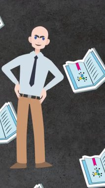 Defter simgeleri üzerinde konuşan insan animasyonu. Ulusal danışmanlık ayı ve dijital olarak oluşturulan kutlama konsepti.