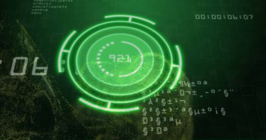 Veri işleme alanındaki tarama görüntüsü. Küresel teknoloji ve dijital arayüz konsepti dijital olarak oluşturuldu.