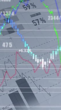 Grafiklerin animasyonu ve gri arkaplan üzerindeki finansal veriler. küresel finans, ekonomi ve teknoloji konsepti dijital olarak oluşturulmuş video.