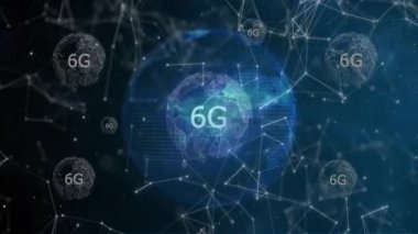 Dijital küre ve birbirine bağlı çizgi animasyonlarıyla 6G ağ konsepti. Teknoloji, bağlantı, yenilik, küresel, iletişim, fütüristik