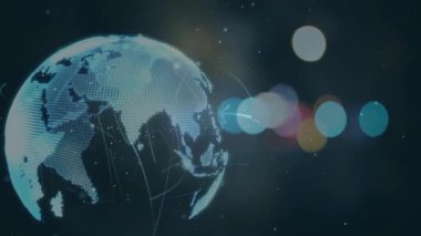 Küresel bağlantıyı temsil eden girdap çizgileri olan dijital dünyanın animasyonu. Küreselleşme, teknoloji, ağ, iletişim, soyut, yenilik