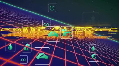 Çevresel simgelerle geçmişe dönük animasyon içeren Game Over metni. Eski, nostaljik, 8-bit, atari salonu, pikseller, sürdürülebilirlik