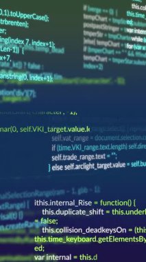 Mavi arkaplanda veri işleme animasyonu. küresel iş ve dijital arayüz kavramı dijital olarak oluşturulmuş video.