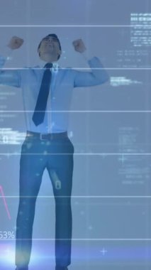 Animation of financial data over successful caucasian businessman. global business, finance, economy and technology concept digitally generated video.