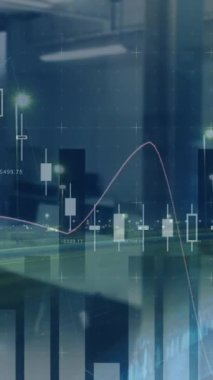 Ofis üzerinde istatistik ve finansal veri işleme animasyonu. iş, finans ve veri işleme kavramı dijital olarak oluşturulmuş video.