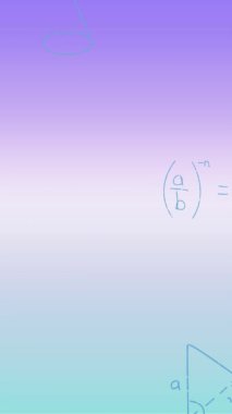 Mavi ile mor arasında el yazısıyla yazılmış matematiksel formüllerin animasyonu. Bilim, matematik ve öğrenme konsepti dijital olarak oluşturulmuş video.