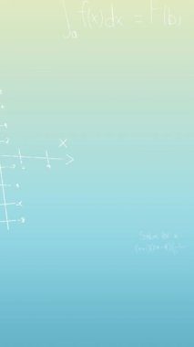 Mavi arkaplanda matematiksel denklemlerin animasyonu. küresel bilim ve dijital arayüz kavramı dijital olarak oluşturulmuş video.