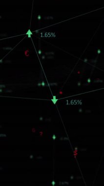 Veri işleme animasyonu ve siyah arkaplan üzerindeki oklar. küresel teknoloji ve dijital arayüz kavramı dijital olarak oluşturulmuş video.