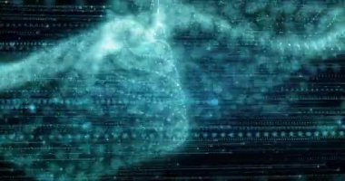 Okul ortamında ikili kodlama ile parlayan dijital DNA ipliğinin animasyonu. Teknoloji, biyoteknoloji, genetik, kod, yenilik, gelecekçi