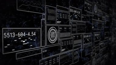 QR kodu ve dijital veri işleme animasyonu gelecekteki arayüz arkaplanı üzerinde. Teknoloji, yenilik, tarama, sanal, siber güvenlik, bağlantı
