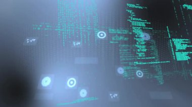 Parlak efektli dijital veri işleniyor, animasyon, fütüristik arayüz elementleri. Teknoloji, yenilik, siber, ağ, sanal