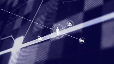 Soyut arkaplan üzerinde bağlantı ağı ve veri işleme animasyonu. Teknoloji, dijital, yenilik, bağlantı, fütüristik, siber uzay