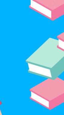 Kitap simgeleri üzerinde konuşan kadın animasyonu. Ulusal danışmanlık ayı ve dijital olarak oluşturulan kutlama konsepti.