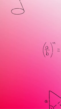 Pembe arka planda elle yazılmış matematiksel formüllerin animasyonu. Bilim, matematik ve öğrenme konsepti dijital olarak oluşturulmuş video.