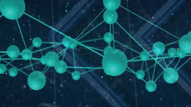 Okul arkaplanındaki matematiksel denklemlerle bağlantılı kürelerin animasyonu. Eğitim, öğrenme, matematik, yenilik, teknoloji, soyut