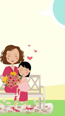 Anne ve kızının bitkiler üzerindeki ikonu canlandırması. Retro gelecek ve sosyal medya konsepti dijital olarak oluşturulmuş video.