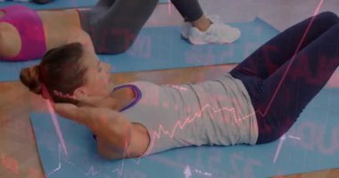 Paspaslar üzerinde, finansal veri işleme animasyon örtüsü olan insanlar. Fitness, egzersiz, teknoloji, finans, analitik, eğitim