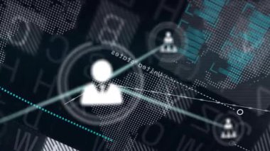 Dijital bağlantıların animasyonu ve soyut arkaplan üzerinde veri işleme. ağ, teknoloji, siber uzay, fütürist, bağlantı