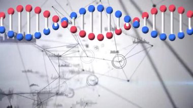 Okuldaki bilimsel veri işleme animasyonu için ikili kodlama içeren DNA ipliği. Bilim, teknoloji, yenilik, araştırma, eğitim, biyoloji