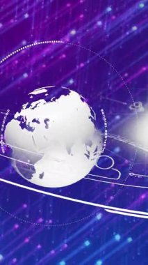 Hareket eden mavi ve pembe ışıkların üzerindeki dünyanın animasyonu. renk, hareket, teknoloji ve dijital arayüz kavramı dijital olarak oluşturulmuş video.