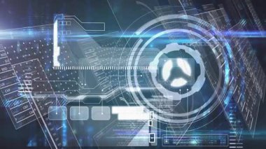 Geometrik desenlerle birlikte kullanılan gelecekteki dijital arayüzün animasyonu. Teknoloji, yenilik, soyut, sanal, tasarım