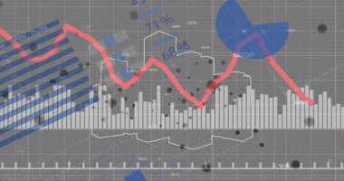 Küresel harita üzerinde kırmızı eğilim çizgisi olan finansal verilerin animasyonu. Finans, analitik, ekonomi, veri görselleştirme, borsa, yatırım