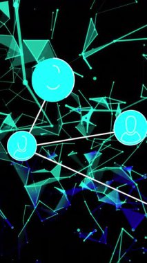 Işıldayan linkler üzerinden insan simgeleriyle bağlantı ağının animasyonu. küresel ağ, hesaplama, veri işleme ve dijital arayüz kavramı dijital olarak oluşturuldu.