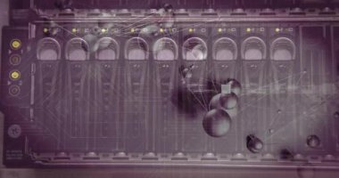 Soyut ağ bağlantıları ve veri işleme animasyonuna sahip elektronik devre. Teknoloji, dijital, fütüristik, yenilik