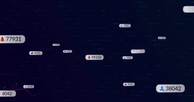 Finansal veriler dalgalanan sayılar ve karanlık arka planda çizgiler ile işleniyor. Maliye, analitik, istatistik, ekonomi, yatırım, eğilimler