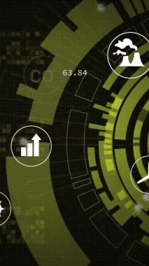 Kapsam üzerinde veri işleme ve dijital simgelerin animasyonu. küresel hesaplama, veri işleme, teknoloji ve dijital arayüz kavramı dijital olarak oluşturulmuş video.