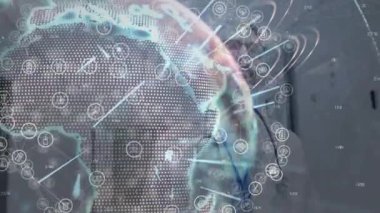 DNA dizisi ve ikili kodlama, animasyon sahnesinde bilimsel verilerin işlenmesi. Biyoteknoloji, biyoenformatik, genetik, analiz, araştırma, teknoloji